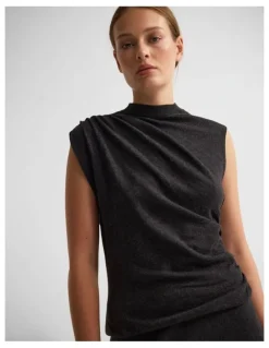 Oxford Adriana Cashmere Blend Top in Charcoal