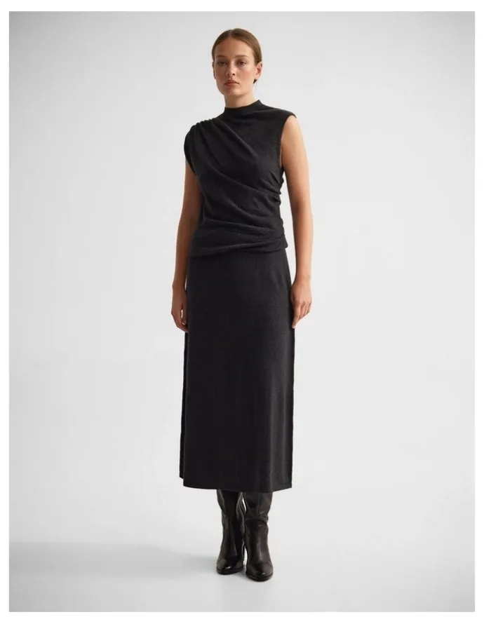 Oxford Adriana Cashmere Blend Top in Charcoal