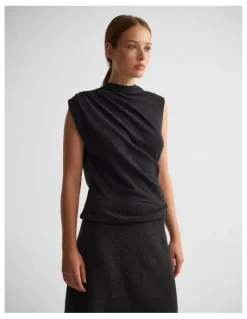 Oxford Adriana Cashmere Blend Top in Charcoal