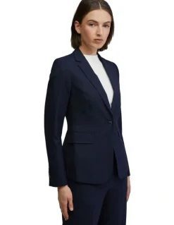 Oxford Alexa Wool Stretch Suit Jacket in Navy