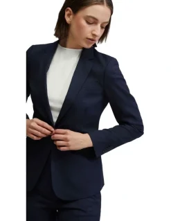 Oxford Alexa Wool Stretch Suit Jacket in Navy