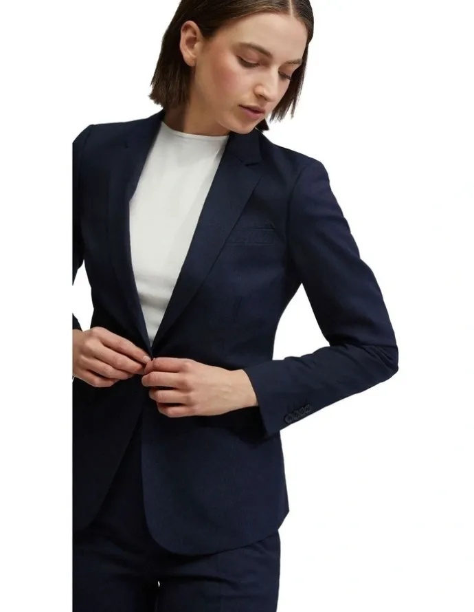 Oxford Alexa Wool Stretch Suit Jacket in Navy