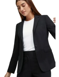 Oxford Alexa Wool Stretch Suit Jacket in Black
