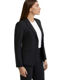 Oxford Alexa Wool Stretch Suit Jacket in Black
