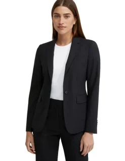 Oxford Alexa Wool Stretch Suit Jacket in Black