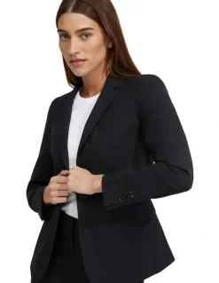 Oxford Alexa Wool Stretch Suit Jacket in Black