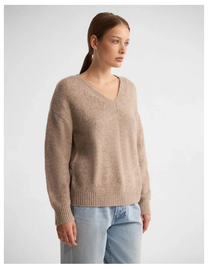 Oxford Bridgette Alpaca Blend V-Neck in Sand