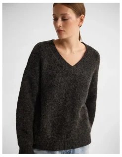 Oxford Bridgette Alpaca Blend V-Neck in Charcoal