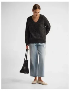Oxford Bridgette Alpaca Blend V-Neck in Charcoal