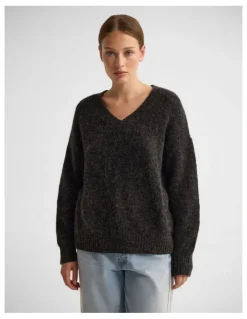 Oxford Bridgette Alpaca Blend V-Neck in Charcoal