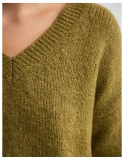 Oxford Bridgette Alpaca Blend V-Neck in Olive