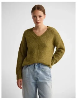 Oxford Bridgette Alpaca Blend V-Neck in Olive