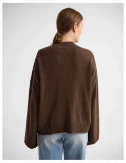 Oxford Camille V-Neck Wool Blend Knit in Chocolate