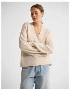 Oxford Camille V-Neck Wool Blend Knit in Ivory