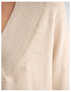 Oxford Camille V-Neck Wool Blend Knit in Ivory