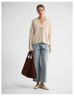 Oxford Camille V-Neck Wool Blend Knit in Ivory