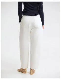 Oxford Etta Barrel Leg Cotton Pant in White