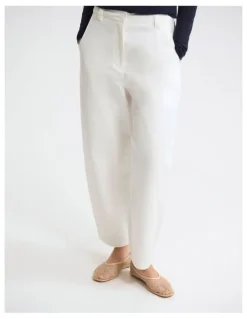 Oxford Etta Barrel Leg Cotton Pant in White