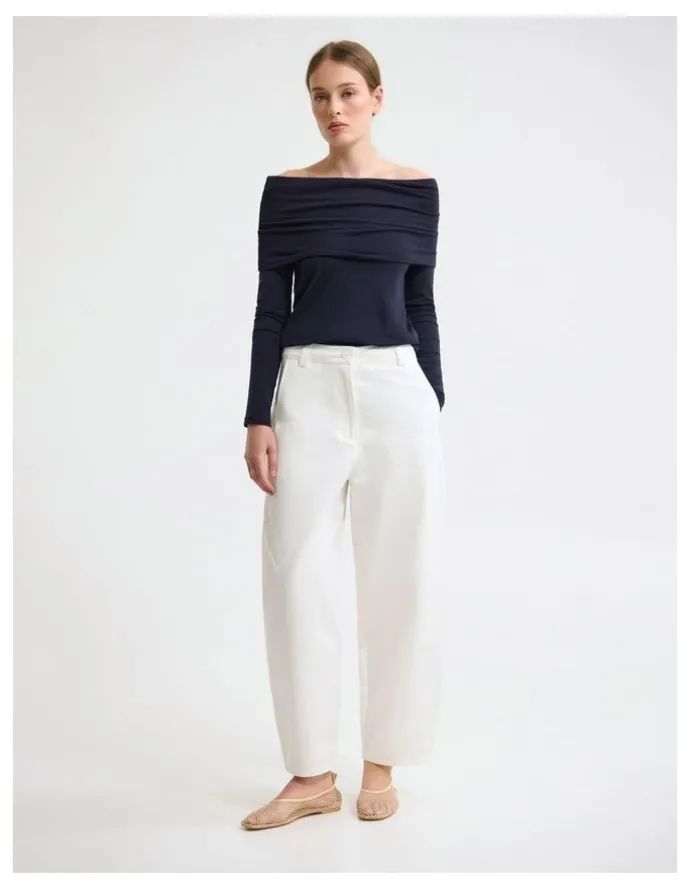 Oxford Etta Barrel Leg Cotton Pant in White