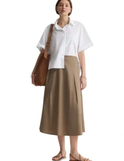 Oxford Harlow Snap Midi Skirt in Mocha