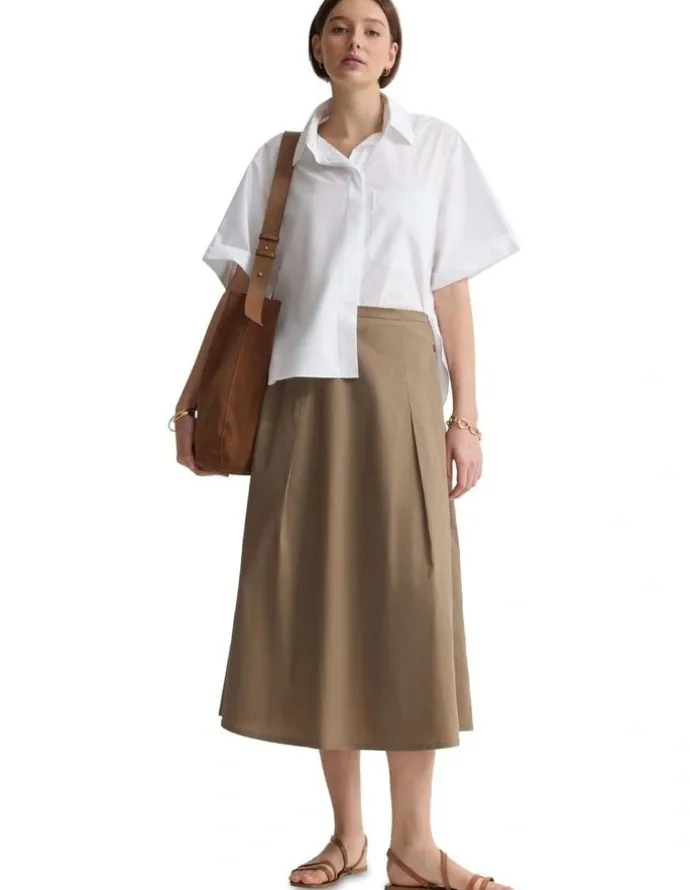 Oxford Harlow Snap Midi Skirt in Mocha