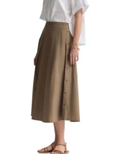 Oxford Harlow Snap Midi Skirt in Mocha