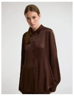Oxford Lauren Silky Shirt in Chocolate