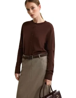 Oxford Lottie Merino Cardigan in Chestnut