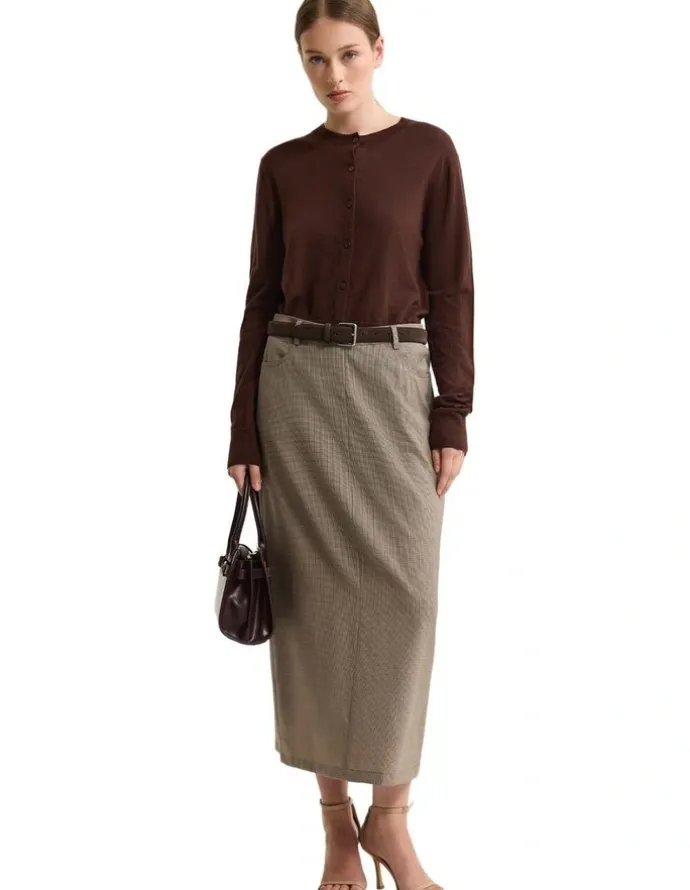 Oxford Lottie Merino Cardigan in Chestnut