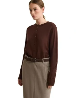Oxford Lottie Merino Cardigan in Chestnut