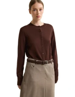 Oxford Lottie Merino Cardigan in Chestnut