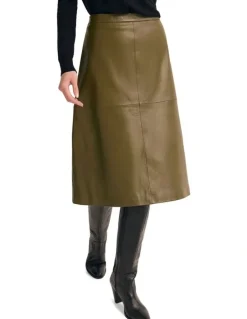 Oxford Lulu Leather Skirt in Olive