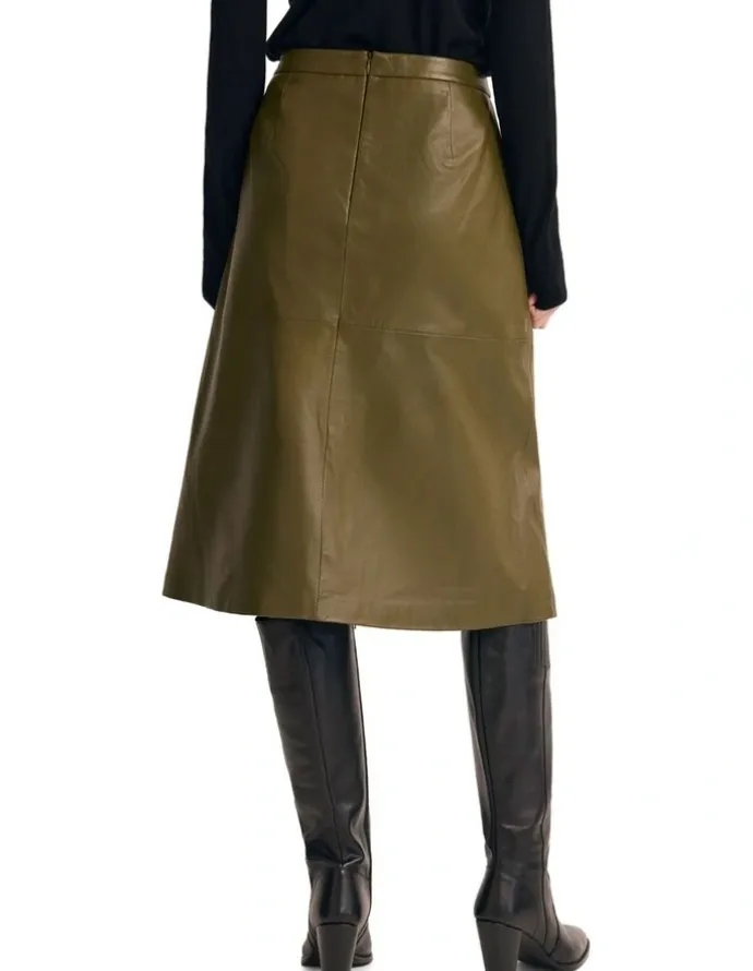 Oxford Lulu Leather Skirt in Olive
