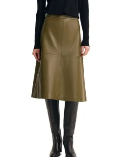 Oxford Lulu Leather Skirt in Olive