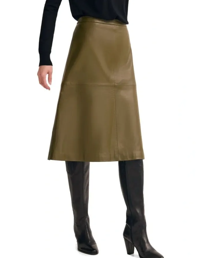 Oxford Lulu Leather Skirt in Olive
