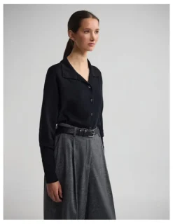 Oxford Maddison Funnel Collar Cardigan in Black