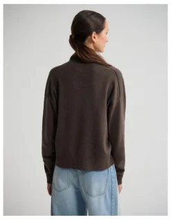 Oxford Maddison Funnel Collar Cardigan in Chocolate