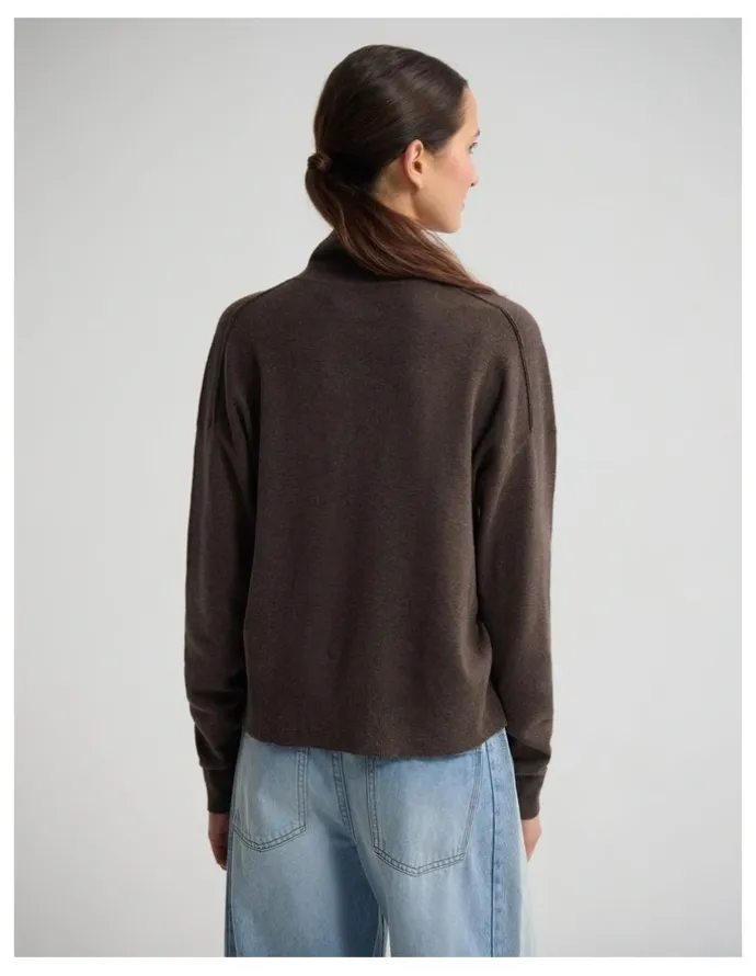Oxford Maddison Funnel Collar Cardigan in Chocolate