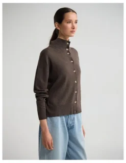 Oxford Maddison Funnel Collar Cardigan in Chocolate