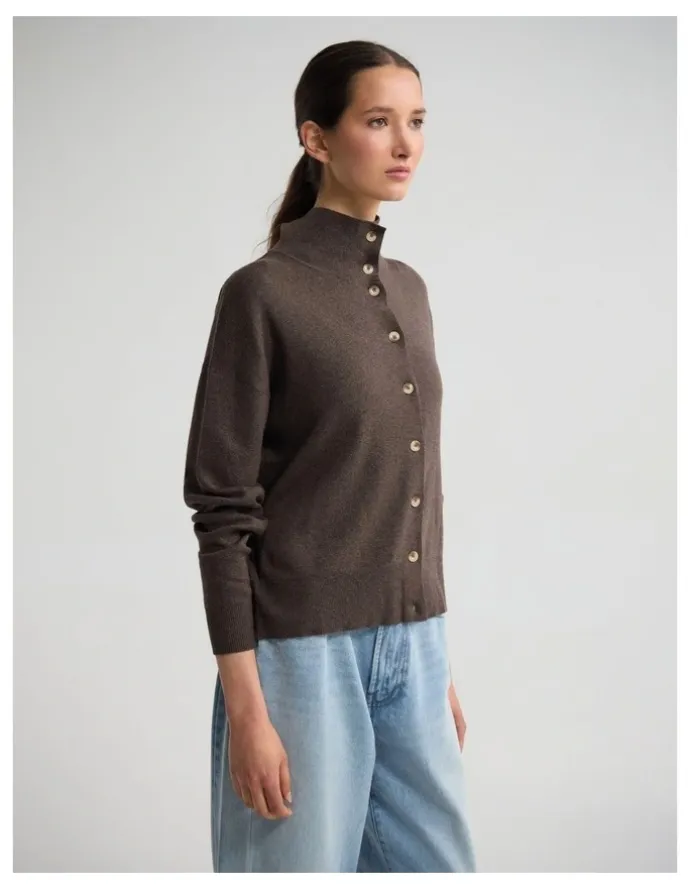 Oxford Maddison Funnel Collar Cardigan in Chocolate