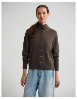Oxford Maddison Funnel Collar Cardigan in Chocolate