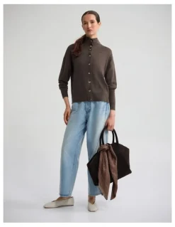 Oxford Maddison Funnel Collar Cardigan in Chocolate