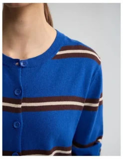 Oxford Margurite Striped Cardigan in Blue