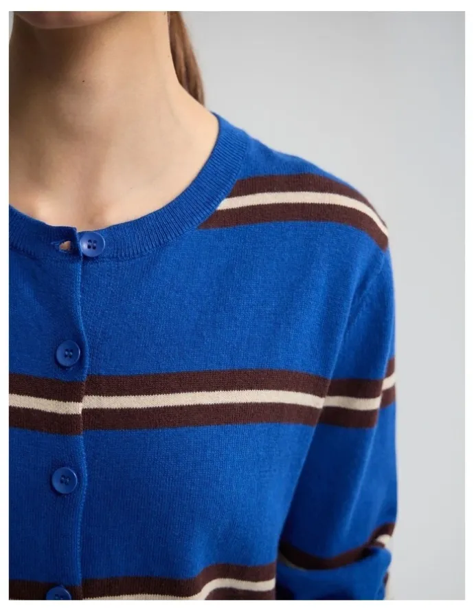Oxford Margurite Striped Cardigan in Blue