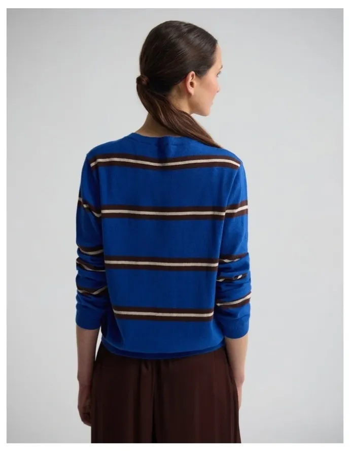 Oxford Margurite Striped Cardigan in Blue