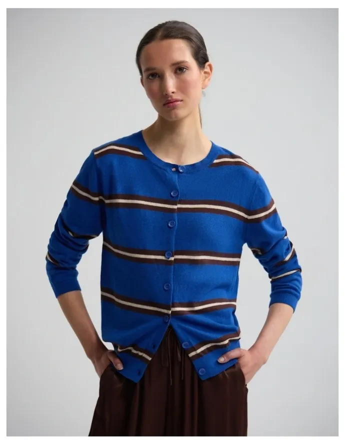 Oxford Margurite Striped Cardigan in Blue