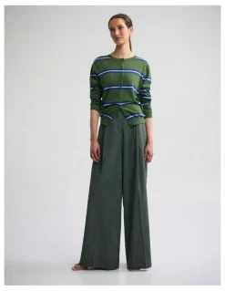 Oxford Margurite Striped Cardigan in Green