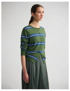 Oxford Margurite Striped Cardigan in Green