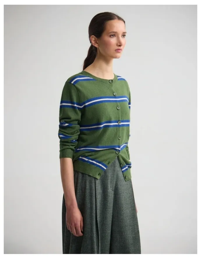 Oxford Margurite Striped Cardigan in Green