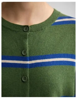 Oxford Margurite Striped Cardigan in Green
